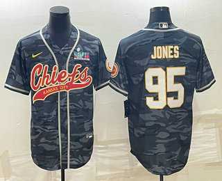Mens Kansas City Chiefs #95 Chris Jones Grey Camo With Super Bowl LVII Patch Cool Base Stitched Baseball Jersey